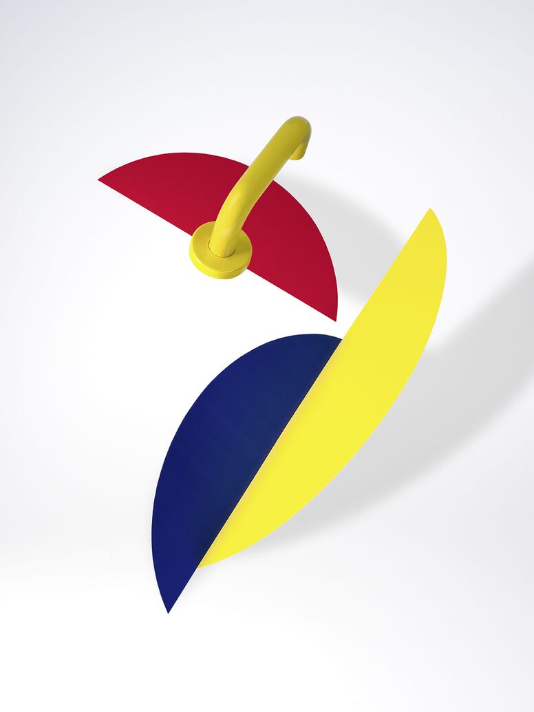 HEWI lever handle 111 Bauhaus exhibition Artistic exhibition of the HEWI door printer 111 in mustard yellow