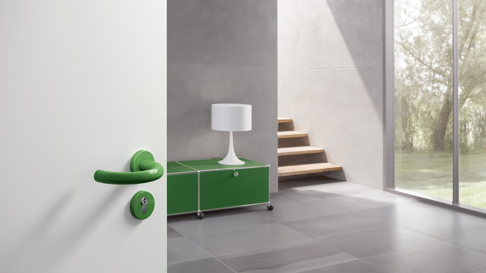 HEWI lever handle U-shape May green Lever handle with curved U-shape in the colour may green made of polyamide