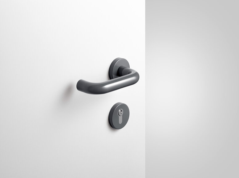 HEWI lever handle anthracite grey Lever handle with key rosette in anthracite grey made of polyamide