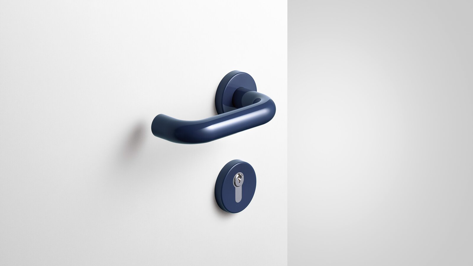 HEWI lever handle steel blue Lever handle with key rosette in the colour steel blue made of polyamide