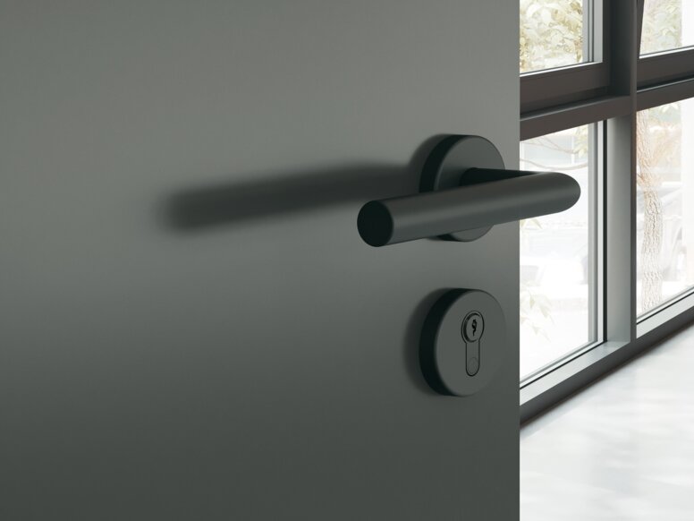 HEWI deurkruk zwart mat Deurgreep sleutelrozet in de kleur zwart mat gemaakt van polyamide