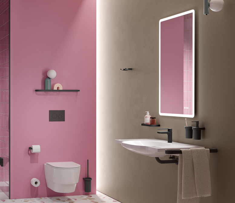 Bathroom with washbasin, shower area and WC