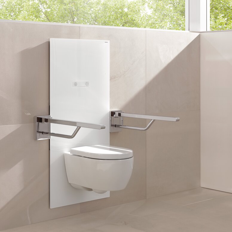 HEWI WC module s50 Height-adjustable WC module with folding support handle