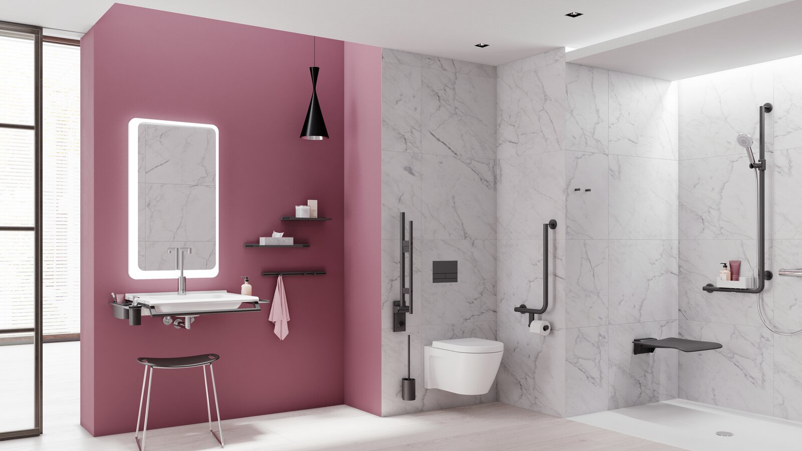 HEWI Bathroom System 900 Barrier-free hotel room