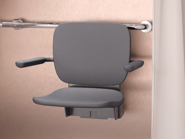 Barrier-free care bathroom HEWI lift system anthracite matt Barrier-free care bathroom with washbasin, shower area and WC