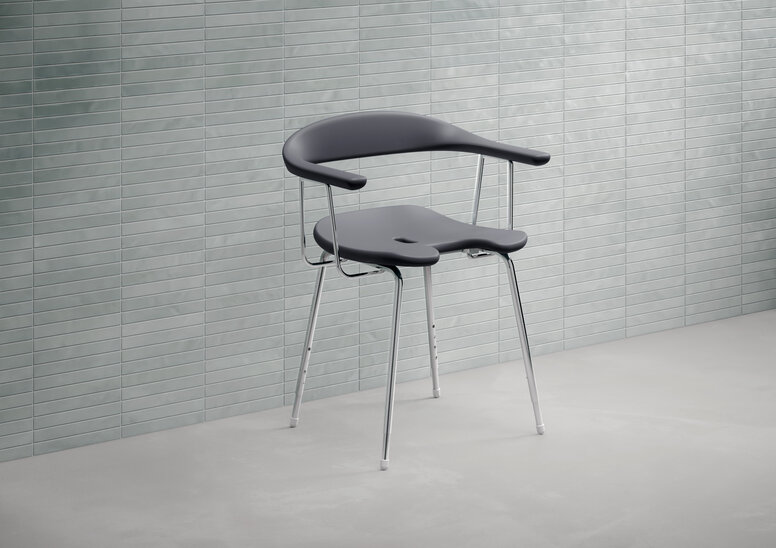 HEWI LifeSystem shower stool anthracite Shower stool with armrest and backrest in the colour anthracite