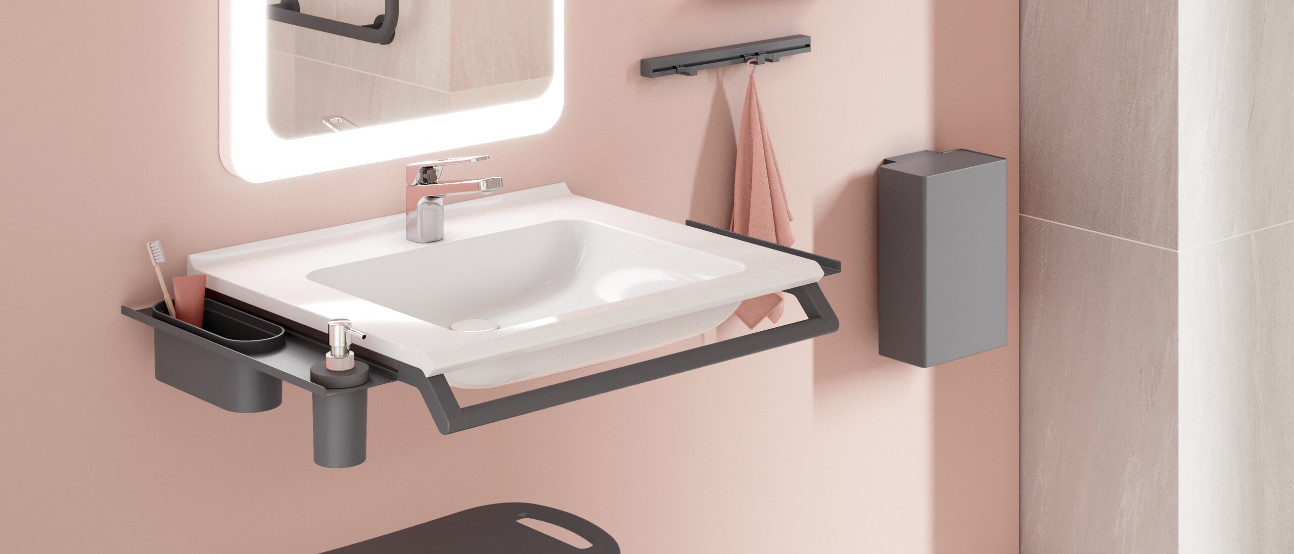 HEWI Waschtisch System 900 pulverbeschichtet dunkelgrau Waschtisch System 900 pulverbeschichtet dunkelgrau