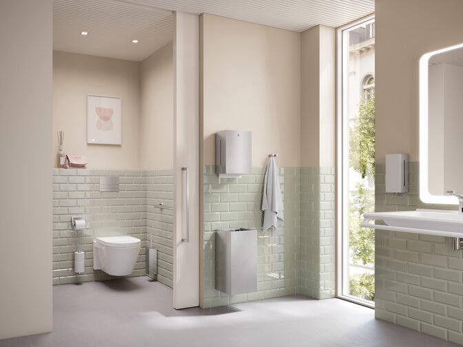 HEWI-systeem 900 roestvrij staal Badkamer met wastafel en WC