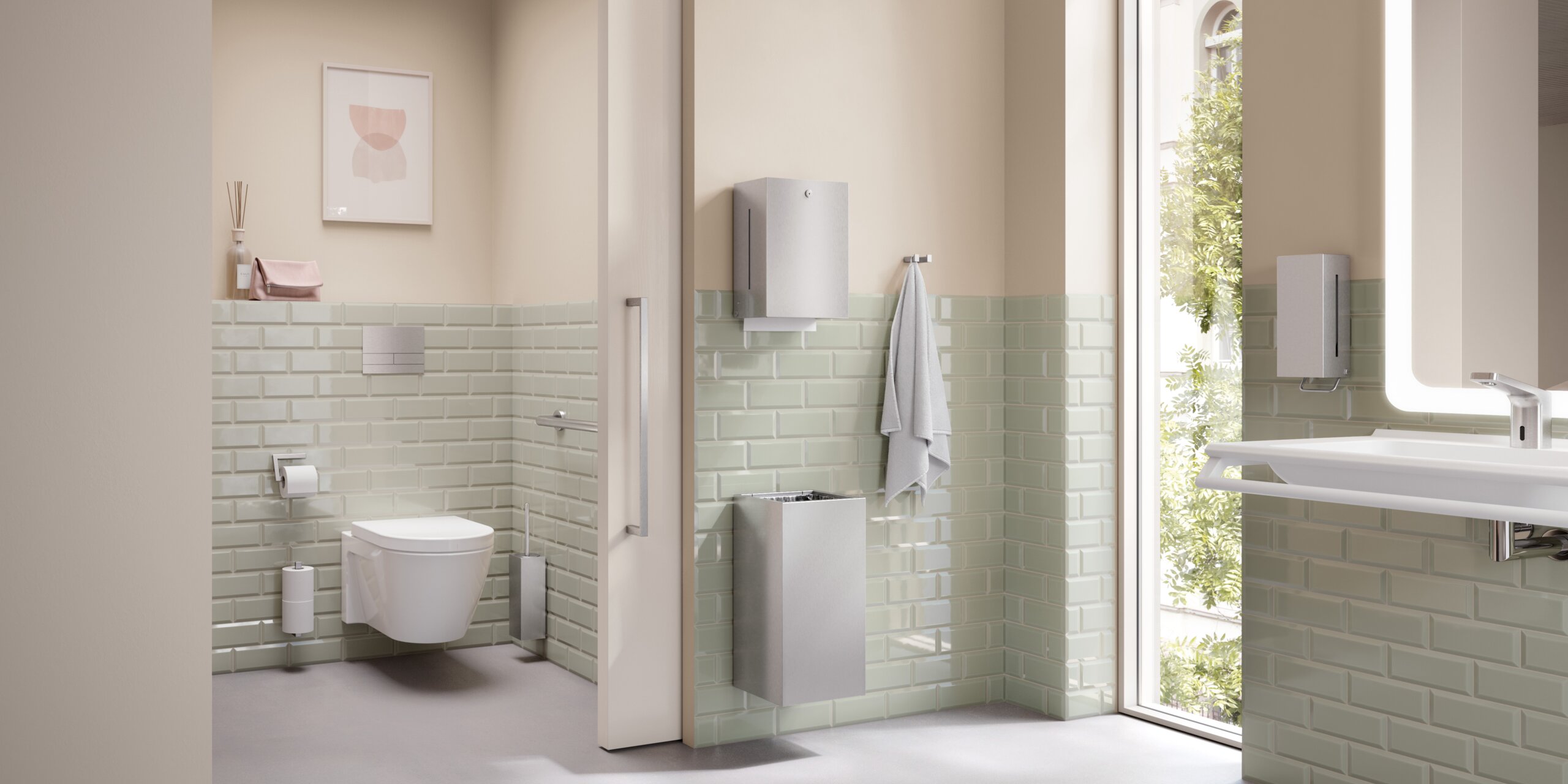 HEWI System 900 Edelstahl Badezimmer mit Waschbereich und WC