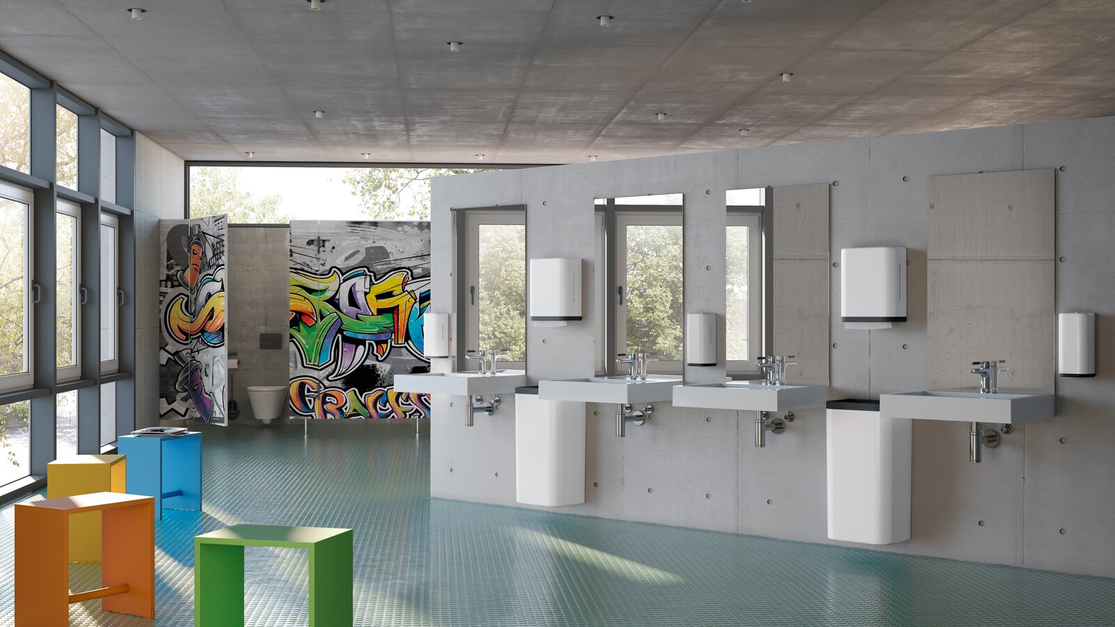 HEWI School WC anthracite matt Colourful school WC in matt anthracite