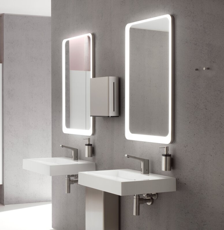 HEWI public WC stainless steel matt Public WC equipped with HEWI System 162 in satin stainless steel