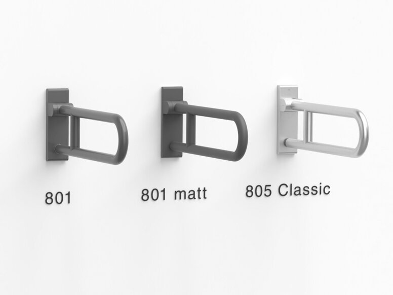 HEWI System 801 folding support rail Teaser image of mobile folding support rails System 801, 801 matt and 801 Classic