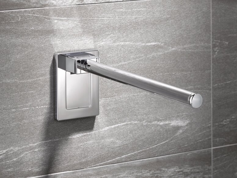 HEWI WARM TOUCH folding support handle Folding support handle with a polyamide bar with chrome look